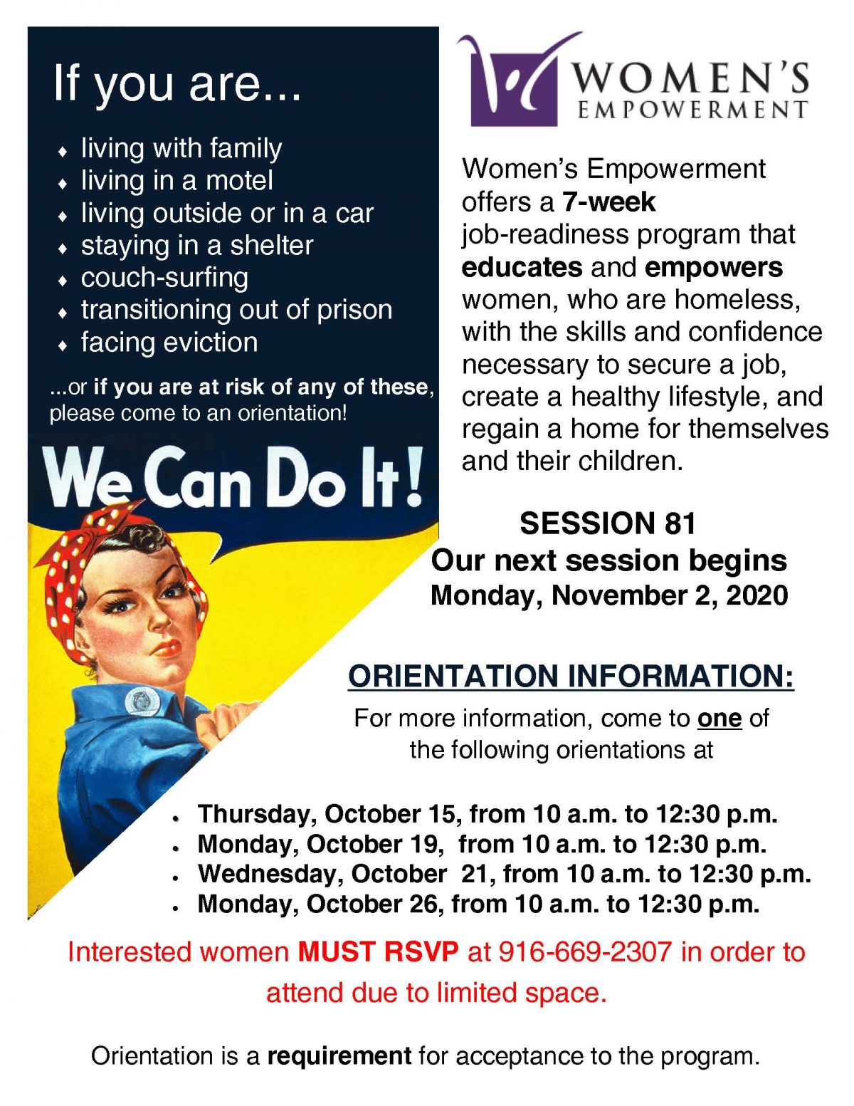 Session 81 Orientations Coming Up - Women's Empowerment